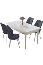 Hanah Home Juego de Mesa y Sillas de Comedor Blanco y Humo (5 Piezas)